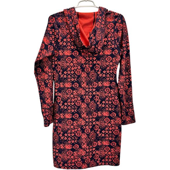 Title Nine Mercury Long Sleeve Hooded Dress Blue Geometric Small - Picture 2 of 12